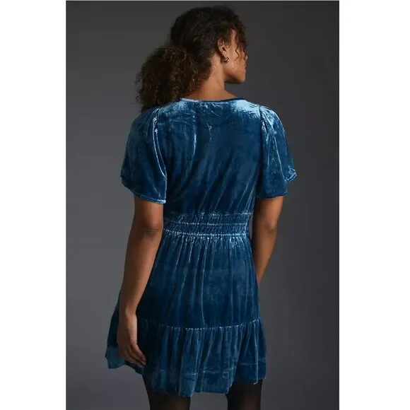 Anthropologie The Somerset Mini Dress: Velvet Edition in Blue Size XXS NWT - Picture 2 of 16
